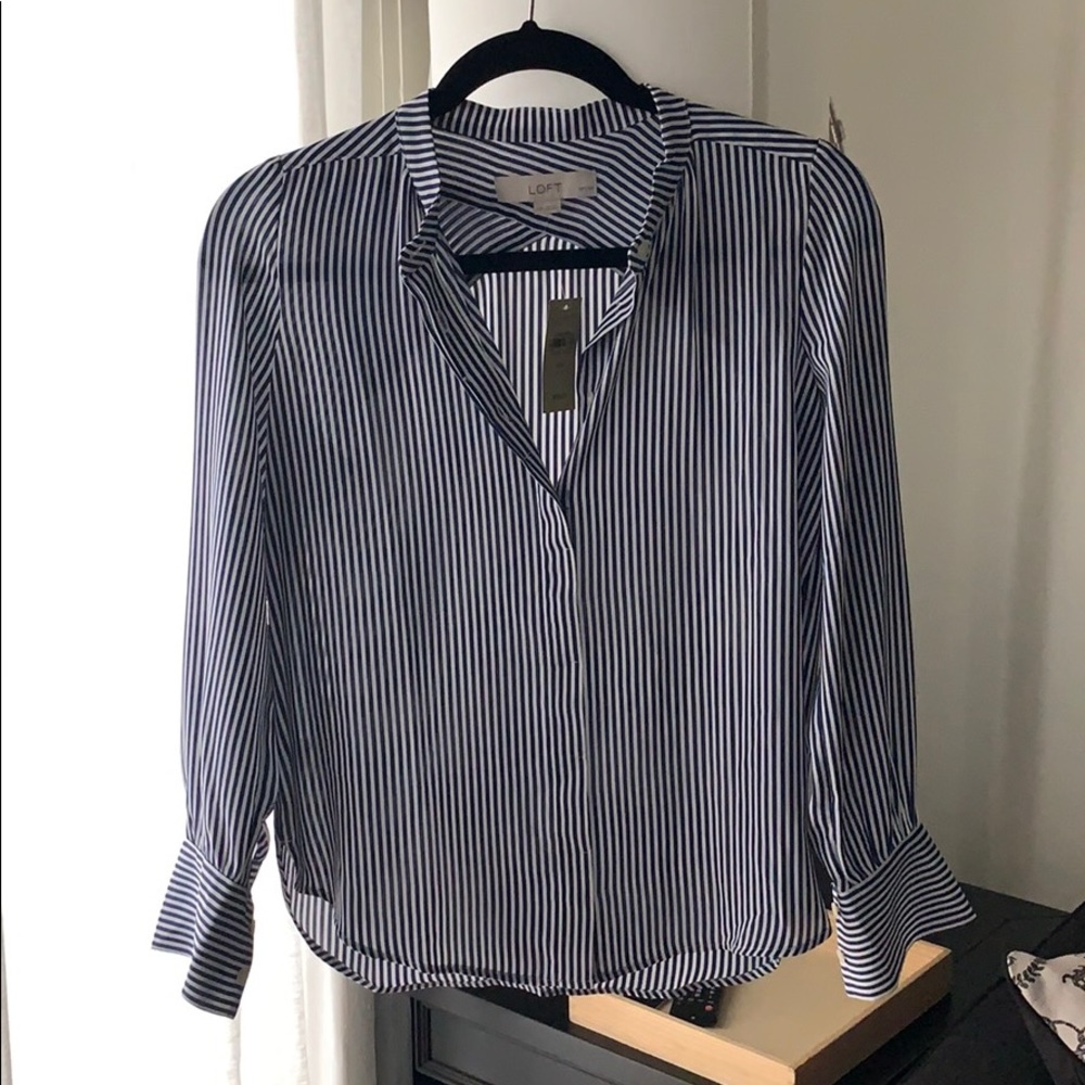 NWT LOFT blouse blue and white stripe XS Petite